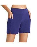 BALEAF Women's 5" Swim Shorts High Waisted Swimming Board Shorts Tummy Control Novelty Swimwear with Pockets Dazzling Blue S