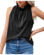 Iandroiy Women's Summer Cute Ruffle Tank Tops Flowy Chiffon Lined Sleeveless Shirts Blouses (Small, Black)