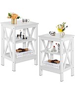 VECELO Modern Side Nightstand with 3-Layer Storage Shelf for Small Spaces, Living Room, Bedroom, Farmhouse Easy Assembly, 2 Sets End Tables, White（2 Sets）