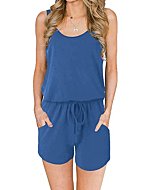 ANRABESS Women's Summer Solid Casual Sleeveless Tank Rompers Beach Jumpsuits with Pockets 209tianlan-M