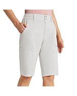 BALEAF Bermuda Shorts for Women 13" Hiking Long Shorts Knee Length Quick Dry High Waisted Cargo Water Resistant for Golf S Grey