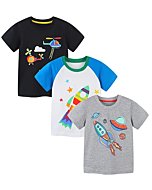 Toddler Boys' Tshirts Short-Sleeve Top Tees Cotton Casual Black Grey Graphic Plane Crewneck Summer Shirts 3 Packs Sets 4T