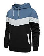 Mooncolour Mens Novelty Color Block Hoodies Cozy Sport Outwear Denim Black