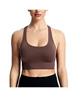 Aoxjox Women's Sports Bras Workout Revolt Racer Seamless Athletic Running Yoga Crop Tops (Cocoa Brown, Small)