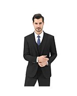 LUPURTY Suits for Men, 3PC Black Men's Suits Slim Fit, Solid Jacket Vest Pants with Tie, One Button Suit,L.