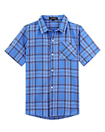 Spring&Gege Boys' Casual Short Sleeve Plaid Button Down Cotton Dress Shirts, Blue Check Gingham, 11-12 Years