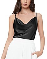 VIDUSSA Women's Cowl Neck Cami Tank Top Satin Camisole Sleeveless Blouses Black S