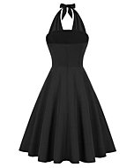 Belle Poque 1950s Dress for Women Vintage Cocktail Swing Halter Dress Black, M