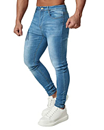 HUNGSON Skinny Jeans for Men Stretch Slim Fit Ripped Distressed Lightblue