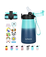 GOPPUS Kids Insulated Water Bottle 12 oz BPA-FREE Double Wall Vacuum Stainless Steel Kids Cup Leakproof Metal Water bottles with Straw & Spout Lid Strap Handle 10pcs Stickers for Toddler Girls Boys School