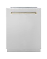 ZLINE Autograph Edition 24" 3rd Rack Top Touch Control Tall Tub Dishwasher in Stainless Steel with Gold Handle, 51dBa (DWMTZ-304-24-G)