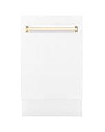 ZLINE Autograph Edition 18" Compact 3rd Rack Top Control Dishwasher in White Matte with Gold Handle, 51dBa (DWVZ-WM-18-G)