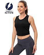 ICTIVE Workout Cropped Crop Tank Tops for Women Twist Tie Back Sleeveless Athletic Muscle Shirt Cute Crop Cami Top Dance Yoga Exercise Running Sports Clothes Black L