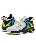 AND1 Takeoff 3.0 Boys Basketball Shoes, Mid Top Cool Court Sneakers for Kids - White/Black Trim/Yellow, 7 Big Kid