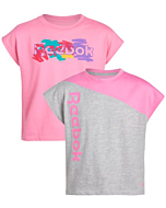 Reebok Girls? T-Shirt ? 2 Pack Short Sleeve Fashion Tee Kids Clothing Multipack, Size L(12), Sachet Pink/Grey