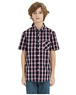 Tronjori Boys' Short Sleeve Button Down Woven Shirt(6,Navy White)