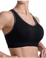 FITTIN Racerback Sports Bras for Women Pack of 2- Padded Seamless Medium Support for Yoga Gym Workout Fitness Black/White