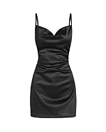 ZAFUL Women's Spaghetti Strap Satin Dress Bodycon Side Slit Cami Mini Dress Sexy Short Party Dress