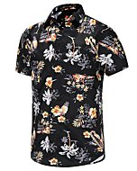 Men's Hawaiian Shirt Button Down Short Sleeves Hawaiian Short Sleeve Shirt Floral Summer Hawaiian Shirts for Men-19-L