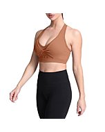 Aoxjox Twist Sports Bras for Women Workout Fitness Training Elegance V Neck Racerback Yoga Crop Tank Top (Mocha, Medium)