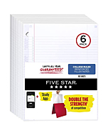 Five Star Loose Leaf Paper + Study App, 6 Pack, 3 Hole Punched, Reinforced Filler Paper, College Ruled Paper, 11" x 8-1/2", 100 Sheets/Pack (170012)