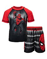 Marvel Little Boys Short Sleeve Rash Guard Swim Shirt & Swim Trunks Bathing Suit Black/Red 5-6