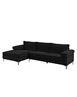 Casa Andrea Milano Modern Sectional Sofa L Shaped Velvet Couch, with Extra Wide Chaise Lounge