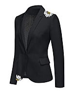 LookbookStore Women's Casual Notched Lapel Formal Button Long Sleeve Work Office Blazer Jacket Suit Daisy Printed Size Medium