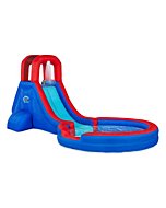 Sunny & Fun Inflatable Single Ring Water Slide Park – Heavy-Duty for Outdoor Fun - Climbing Wall, Slide & Deep Pool – Easy to Set Up & Inflate with Included Air Pump & Carrying Case