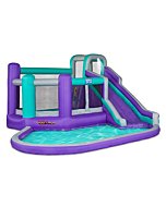 Sunny & Fun Big Time Bounce-A-Round Inflatable Water Slide Park – Heavy-Duty for Outdoor Fun - Climbing Wall, Slide & Splash Pool – Easy to Set Up & Inflate with Included Air Pump & Carrying Case