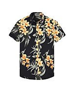 Damipow Hawaiian Shirts for Men Short Sleeve Aloha Beach Shirt Floral Summer Casual Button Down Shirts,Yellow Flower,L