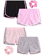 Body Glove Girls’ Shorts – 4 Pack Athletic Performance Dry Fit Dolphin Gym Shorts, Scrunchie (7-12)