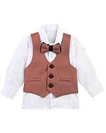 Lilax Baby Boys Formal Suit 4 Piece Vest, Pants and Tie Tuxedo Suit Set (3 Months, Brick)