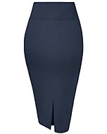 Womens Premium Nylon Ponte Stretch Office Pencil Skirt Made Below Knee KSK45002 1073T HEATHERNAV S