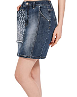 Women's Short Jean Skirts, Perfect Stretch Shape Diamond Print High Waist Mini Denim Skirt Cute Jean Skirts with Pocket Dark Blue