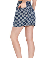 Women's Short Jean Skirts, Mini Skirt High Waist Skinny Checkerboard Plaid Denim Skirt Cute Jean Skirts with Pocket