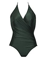 Adriana Degreas, Classic Cross-Front Halterneck Swimsuit, M, Green