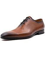 Bastanchury Men's Dress Shoes Genuine Leather 3 Eyes Plain Toe Formal Oxfords Handmade Stained Stylish Dress Shoes for Men(Victor Cognac 12)