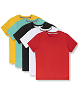 Brix Boys' Short Sleeve T-Shirts – Jersey Cotton Crew Neck 5-Pack Tagless Tees. 100% Non allergenic Cotton (Red, White, Black, Cascade, Yellow, 10 Years)