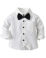 Boys Clothes Set, 3PCS Clothing Set for Boys of Classic Formal Shirt with Bowtie + Suspender Pants + Newsboy Hats, White + Black, 3-9 Months = Tag 60