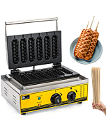 CGOLDENWALL New Commercial/Home Corn Hot Dog Waffle Maker Machine 1550W 6Pcs French Muffin Irons Non-stick Stainless Steel Waffle Stick Maker, 50-300 ℃ Temp Control 110V Yellow