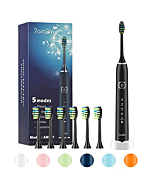 7am2m Sonic Electric Toothbrush with 6 Brush Heads for Adults Kids, One Charge for 100 Days,Wireless Fast Charge, 5 Modes with 2 Minutes Build in Smart Timer,Electric Toothbrushes(Midnight Black)