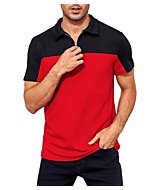 Mens Short Sleeve Polo Shirts Quarter Zip Athletic Color Block Golf Pullover Workout Casual T Shirt Red