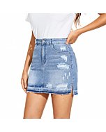 VIPONES Denim Skirt Women Shorts Jean Raw Hem Frayed Stretch Ripped Mid Waist Casual Mini Skirts（203，2）