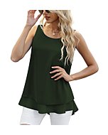 Jouica Summer Flowy Sleeveless Blouses for Women Elegant Dressy Chiffon Tank Loose Ladies Blouse,Amy Green,Small