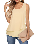 Messic Blouse for Women Dressy Casual, Casual Round Neck Sleeveless Tops Layering Tanks Chiffon Office Shirts Juniors Summer Camisoles Lightweight Overlay Top Summer Chiffon Office Tunic Beige Medium