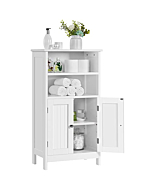 Yaheetech Bathroom Floor Cabinet, Free Standing Cabinet with Double Door and Adjustable Shelf, Side Tall Storage Organizer for Living Room/Kitchen/Hallway/Home Office, White