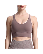 Aoxjox Caged Sports Bras for Women High Impact Fitness Running Multi-Cross Back Training Yoga Crop Tank Workout Tops (Fudge Coffee, Large)