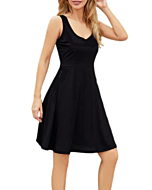 MicroStar Women Dresses for Women 2022 Slim Sleeveless Scoop Neck A-Line Flare Sun Dresses Black