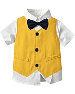 Boys Clothes Set, Summer Dress Shirt with Navy Bow Tie + Suspender Shorts + Suit Vest Wedding Short Clothing Outfits, Short Yellow, 3-9 Months = Tag 60